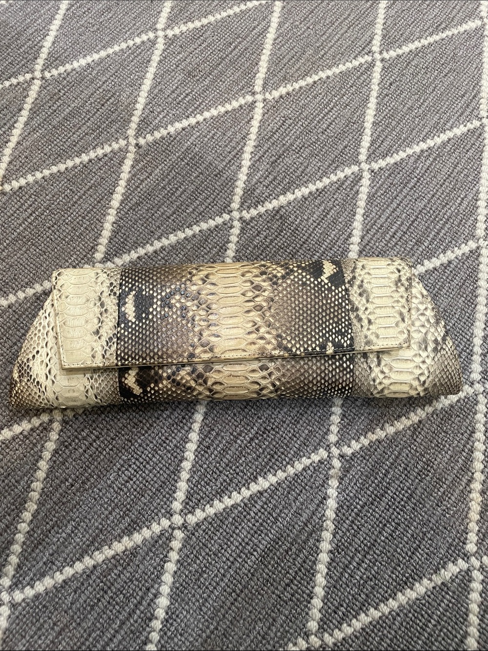 Snake Clutch in Neutral Cream and Brown